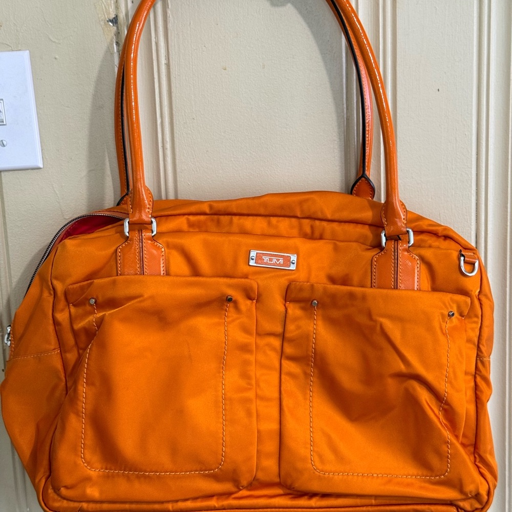 Tumi Orange Tote with Front Pockets
